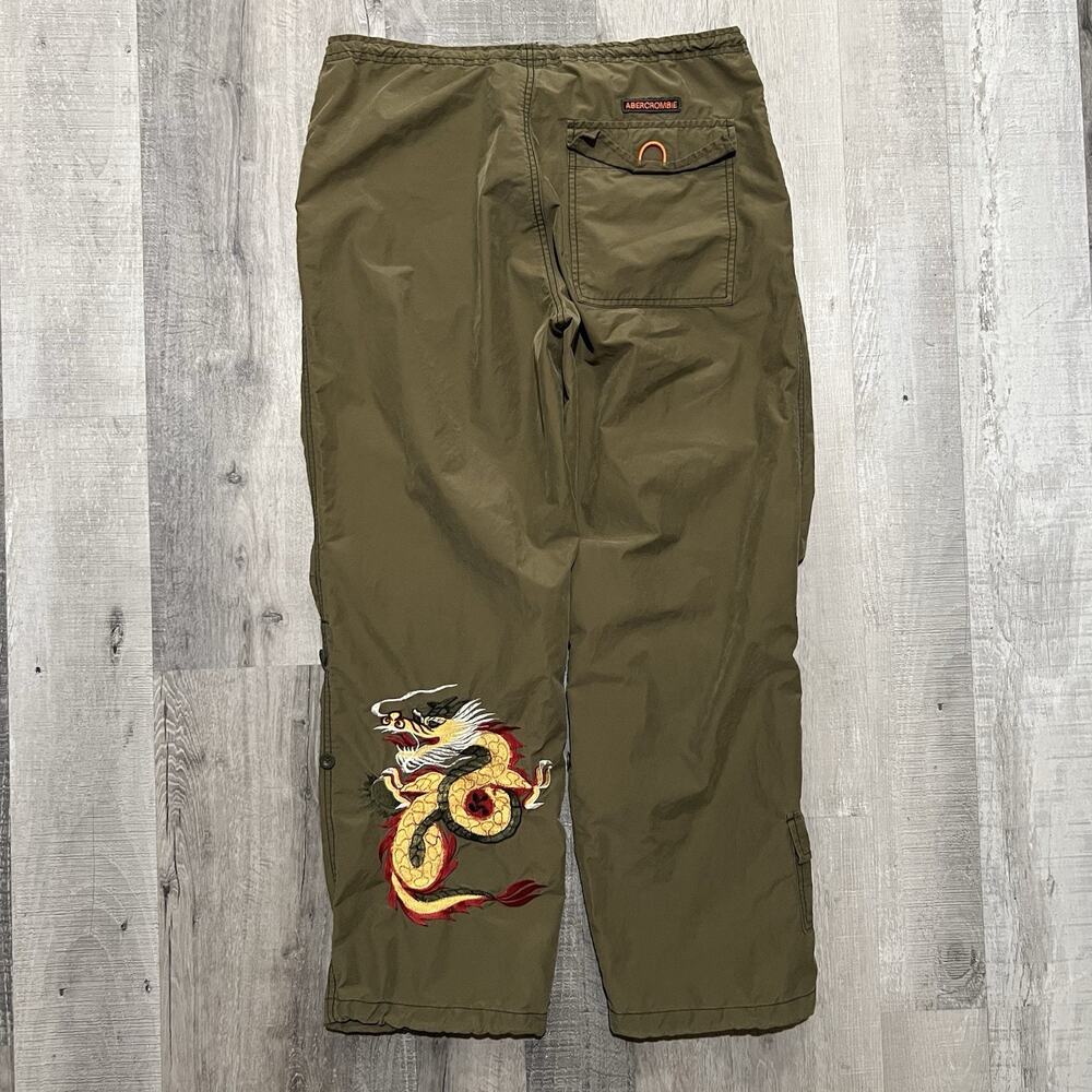 Abercrombie & Fitch Embroidered Dragon Paratrooper Olive Green Cargo Pants M